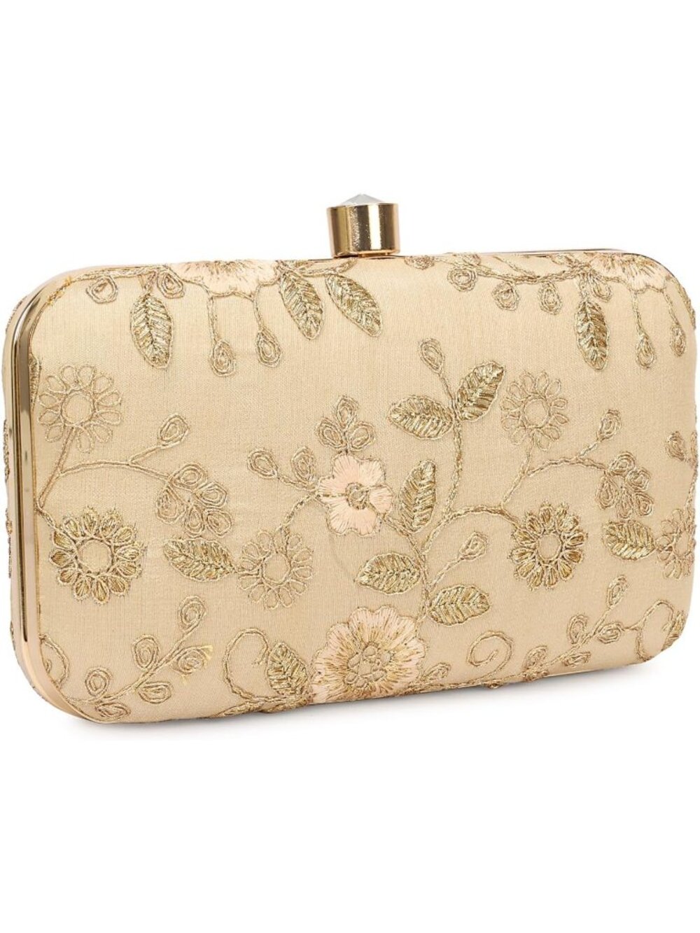 Womens Golden Handcrafted Designer Box Clutch Embroidery Evening Bag